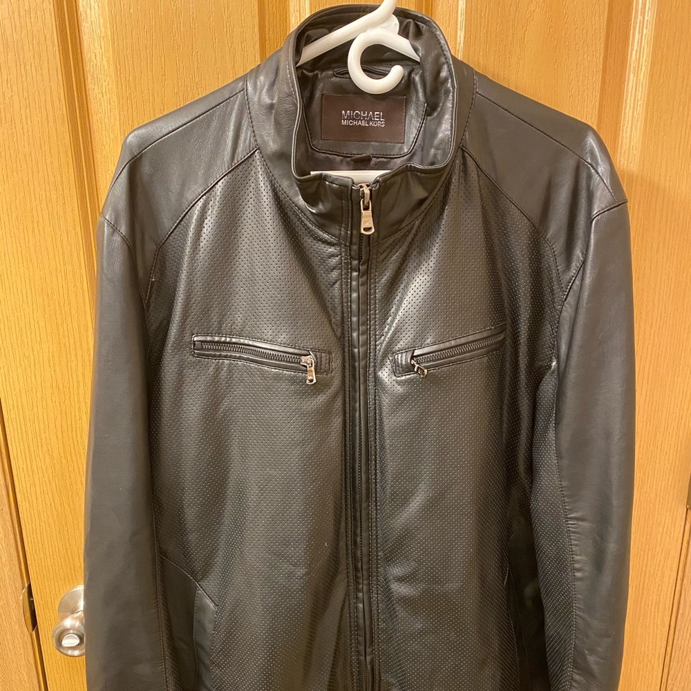 Michael Kors Leather Bomber Jacket